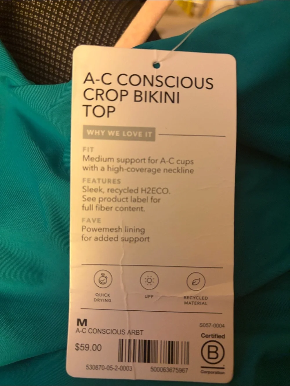 * New Athleta A - C Conscious Crop Bikini Top High Neck Aruba Teal SZ Medium *